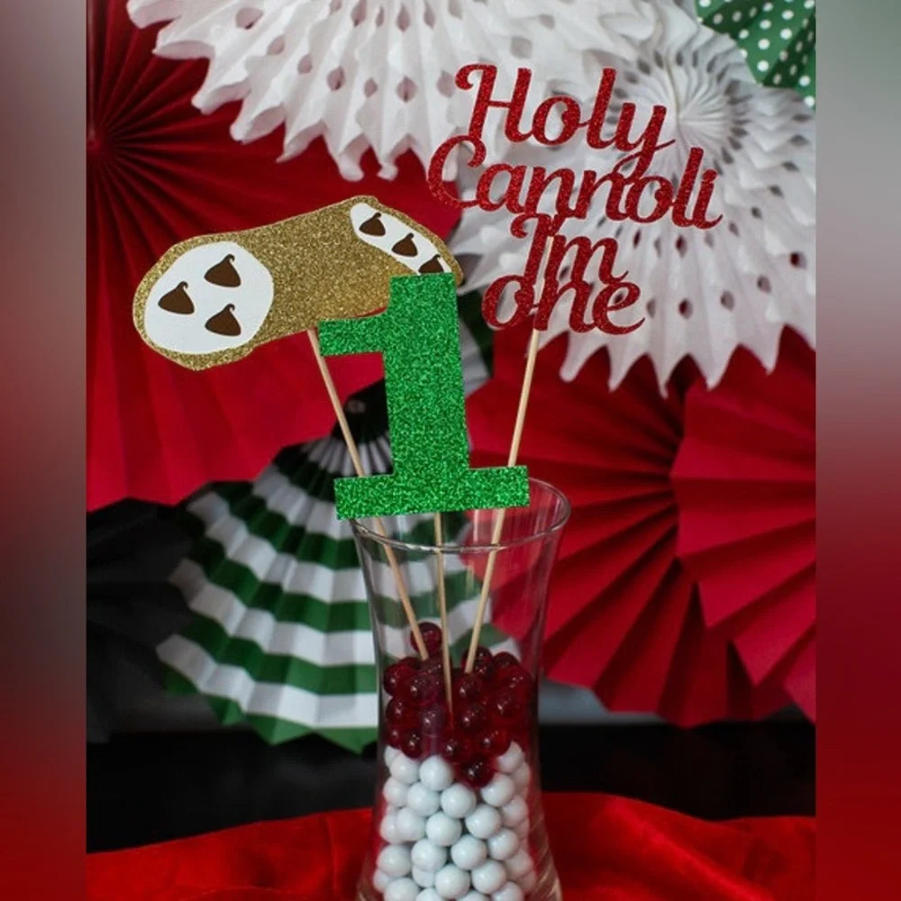 Holy Cannoli First Birthday Glitter Cake Topper/Centerpiece